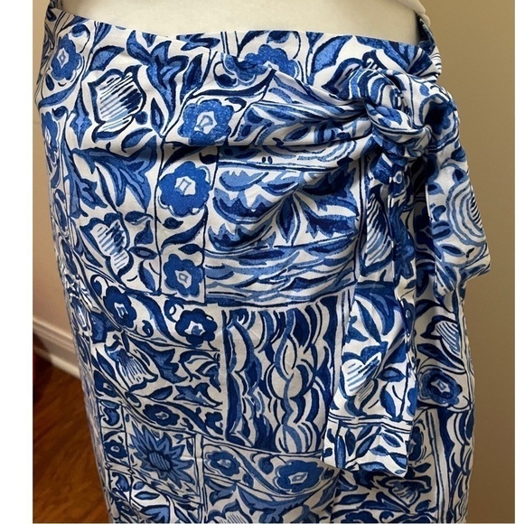 NWT ANN TAYLOR LOFT FAUX WRAP VIBRANT BLUE & WHITE SKIRT - Picture 2 of 16